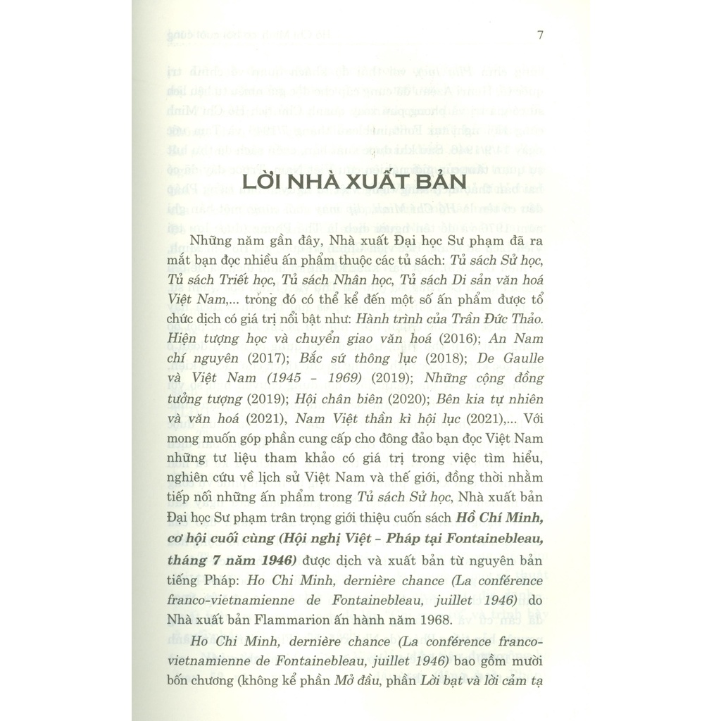 Sách - Hồ Chí Minh - Cơ Hội Cuối Cùng: Hội Nghị Việt - Pháp Tại Fontainebleau, Tháng 7 Năm 1946