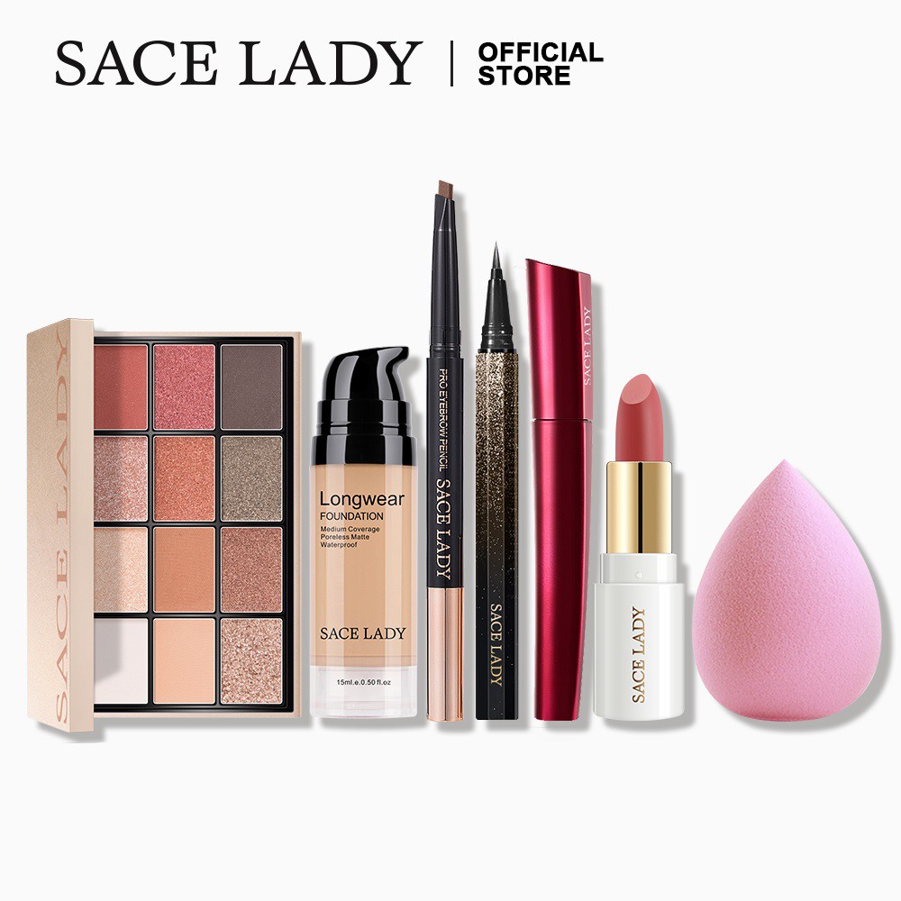 Bộ mỹ phẩm SACE LADY son môi/bút kẻ mắt/kem nền/chì kẻ chân mày/bảng phấn mắt/mascara/mút tán phấn nền chất lượng cao