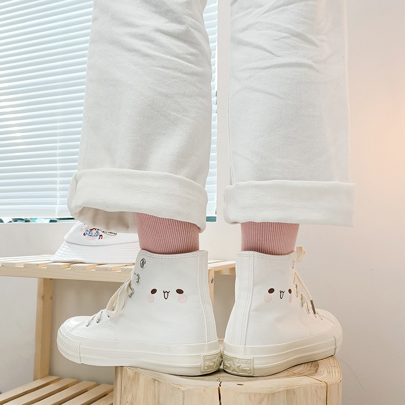 Mới Giày Vải Canvas Cổ Cao In Họa Tiết Vẽ Tay Dễ Thương Kiểu Hàn Quốc Cho Nữ 2021