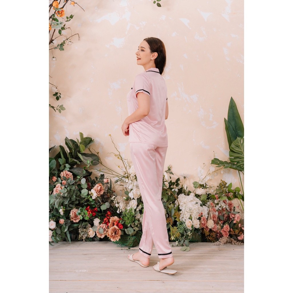Đồ bộ mặc nhà nữ thương hiệu Sweeten Your Life chất liệu lụa kiểu dáng đơn giản basic STD220041