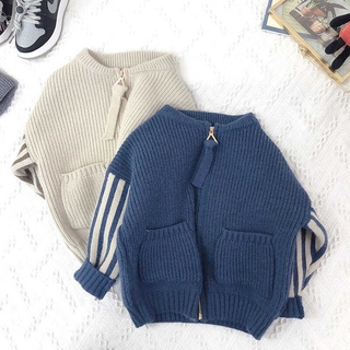 Áo Khoác Cardigan Len Jacquard Dày Dặn Phối Khóa Kéo Phong Cách Hàn Quốc Thời Trang Mùa Đông Cho Bé Trai 80-150
