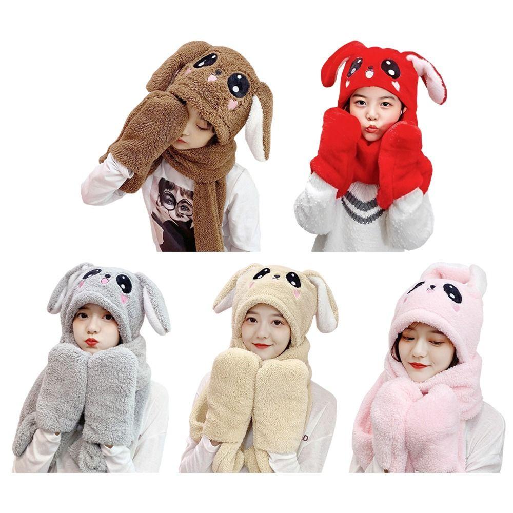 Okdeals Mũ Tai Thỏ Chuyển Động Ba Trong Một Găng Tay Giữ Ấm Cho Nữ