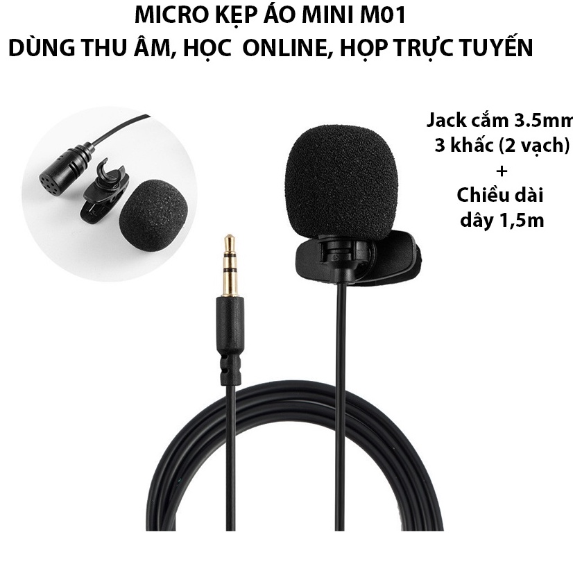 Micro Kẹp Áo Mini M01 Dùng Học Online, Họp Trực Tuyến, Cắm Vào Laptop, PC, Sound card
