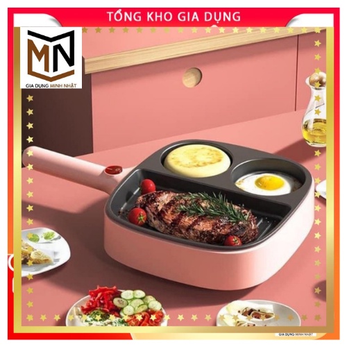 Chảo Điện 3 ngăn chống dính Chiên trứng ốp la, Làm Bánh Mì, Chiên, Xào Đa Năng Cao Cấp