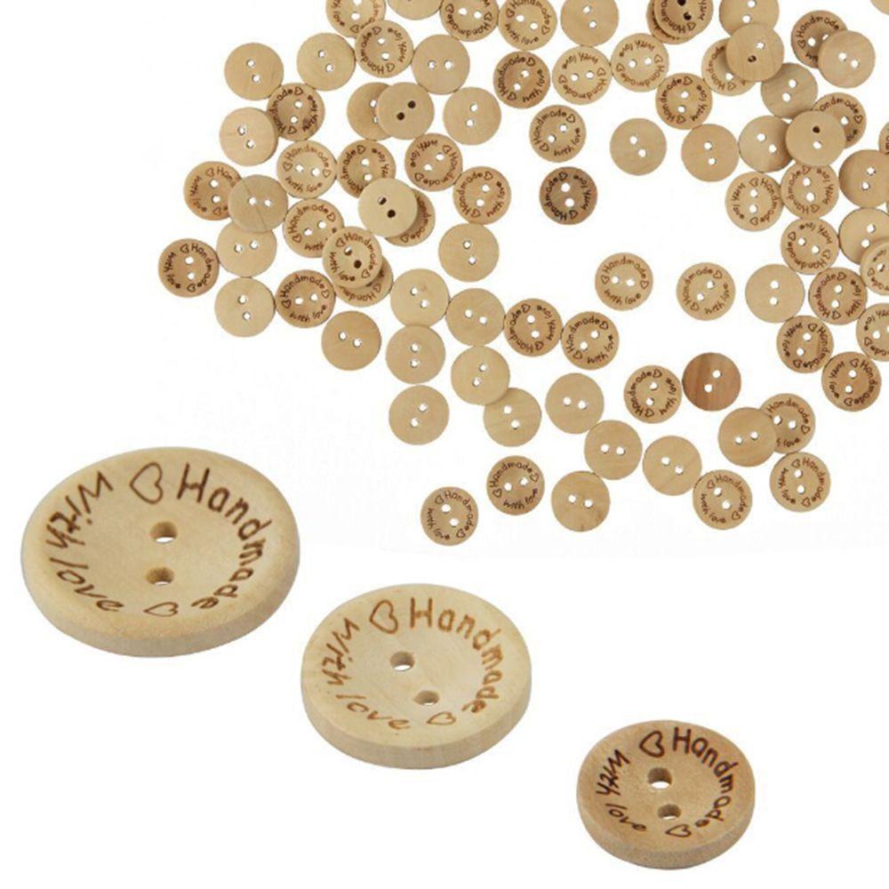 Nút Gỗ Tự Nhiên 15mm In Chữ Made with Love