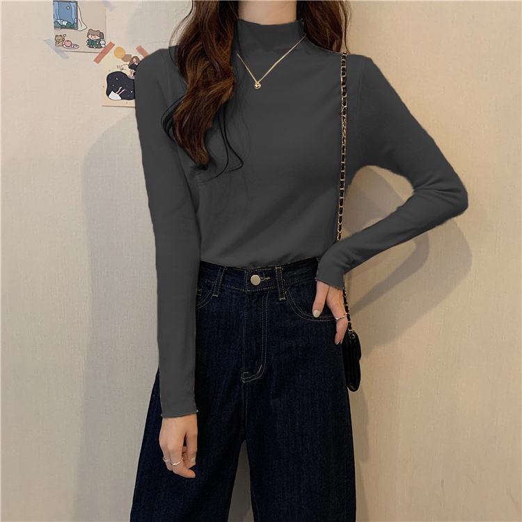 NRVP Áo thun tay dài cổ cao phong cách Hàn Quốc 2021 cho nữ