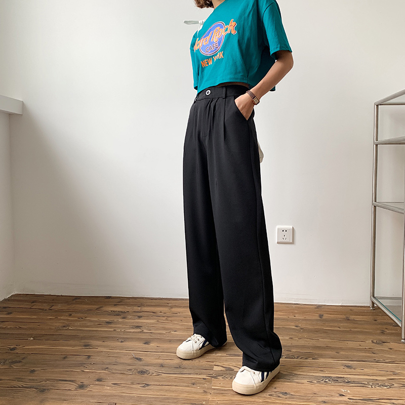 Quần Dài Nữ Lưng Cao Ống Rộng Màu Trơn Thời Trang