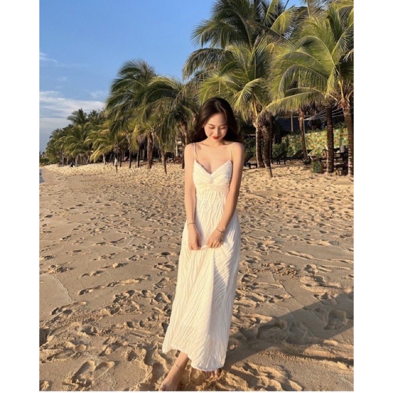 Đầm midi dây hở chéo lưng cut out phong cách sexy siêu gợi cảm,chất thớ gỗ siêu xinh cho mỗi bạn gái  đi chơi du lịch