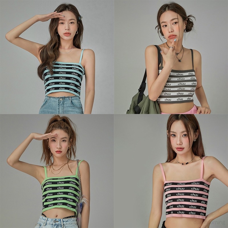 Áo Croptop Dệt Kim Không Tay Dáng Ôm In Chữ Thời Trang Cho Nữ