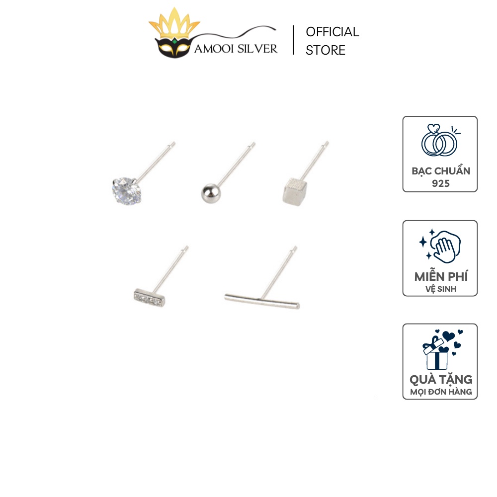 Bông tai bạc S925 unisex set 5 chiếc hình bướm - Amooi Silver AB196