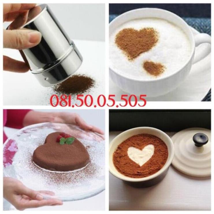 Hộp rắc bột cacao tạo hình chất liệu inox và Khuôn vẽ hình capuccino điệu T112H
