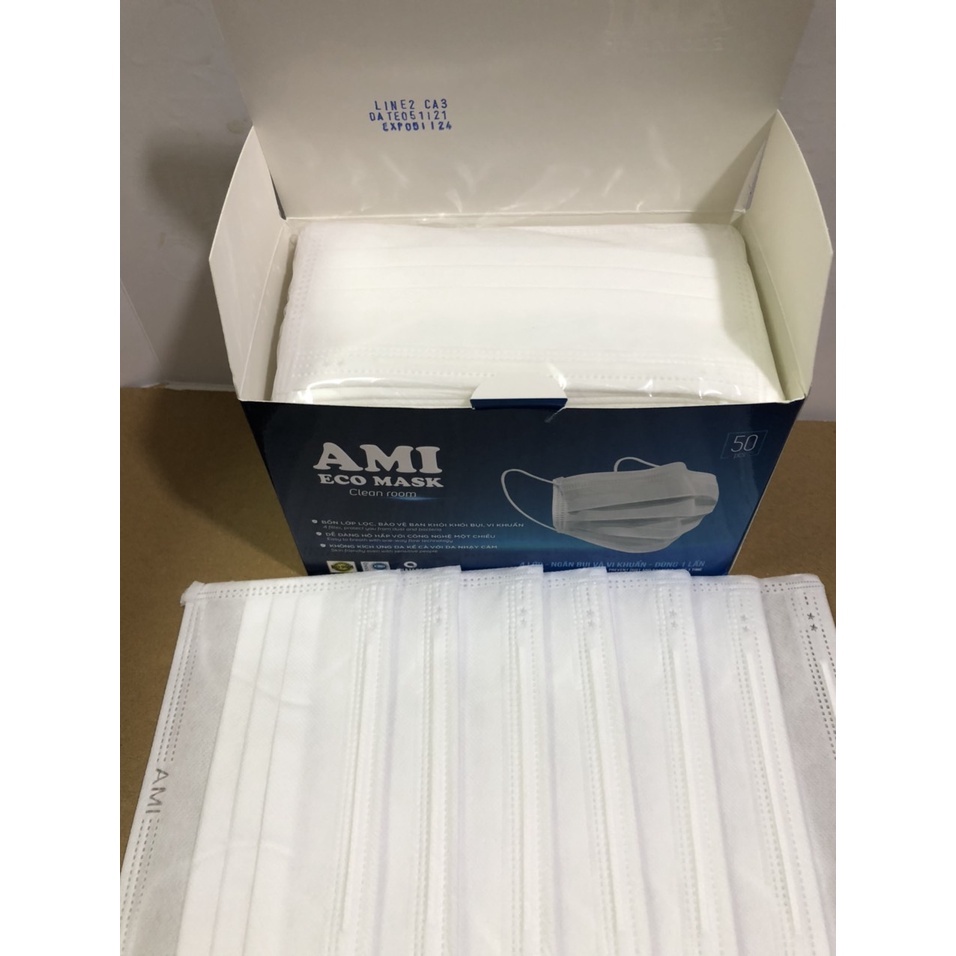 50 chiếc/1hộp Khẩu Trang Y Tế AMI Màu Xám 4 lớp,Than Hoạt Tính