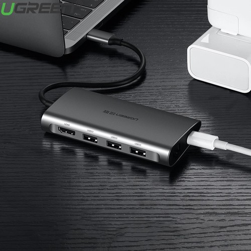 Bộ chuyển đổi USB-C sang 3 USB 3.0+HDMI+RJ45+SD&amp;TF Ugreen 50538 8 IN 1