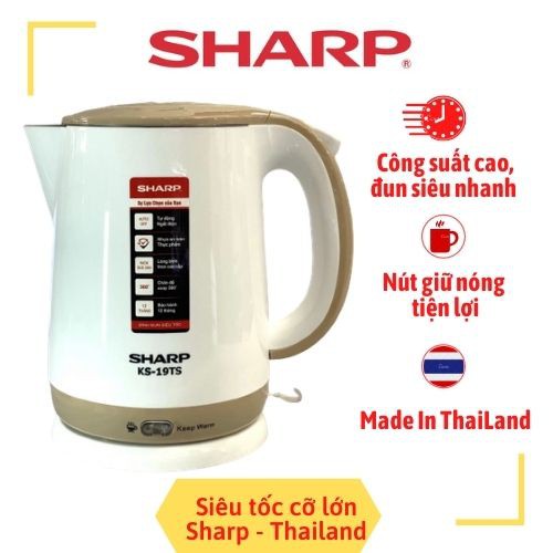 Ấm siêu tốc , bình đun, ấm thủy điện Sharp KS - 19TS 2 lít,  Hàng Thái Lan - Hàng Chính Hãng - MOMO