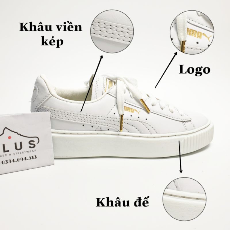 Giày thể thao sneaker 𝐏𝐔𝐌𝐀 trắng - thân giày da đế cao su đúc - cổ thấp đế cao 5cm - giay thể thao plus