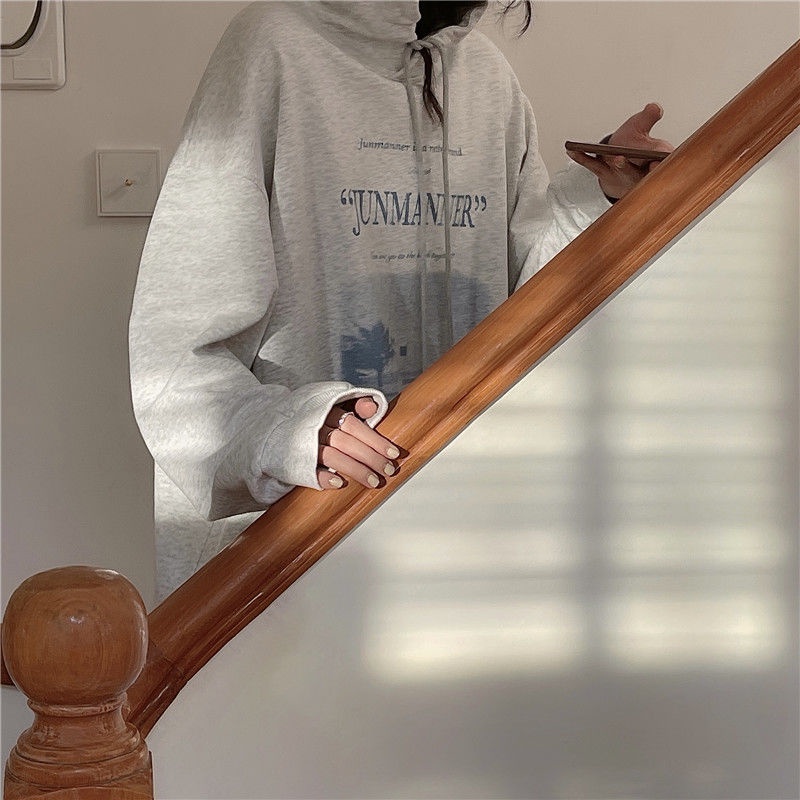 Áo hoodie dáng rộng phong cách mùa xuân thu kiểu Hàn năng động cho nữ