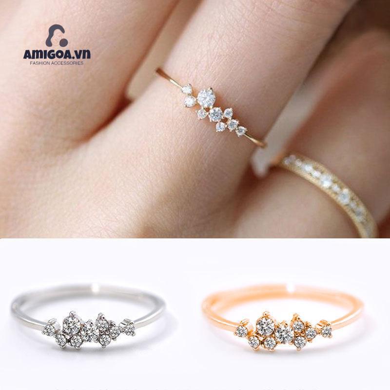 ✨✨Nhẫn Đính Hôn Nữ Mạ Vàng 14k Đính Kim Cương Nhân Tạo