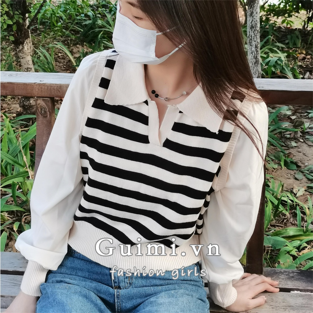 NZN Áo Thun polo Dài Tay Giả Hai Lớp Họa Tiết Kẻ Sọc Thời Trang Mùa Thu Hàn Quốc Mới Dành Cho Nữ