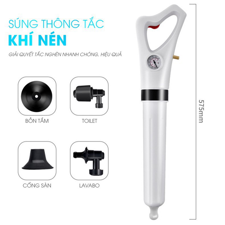 Súng Thông Tắc Bồn Cầu, Bồn Rửa Chén, Dụng Cụ Thông Cống, Bồn Rửa Mặt, Áp Suất Nén Tới 8kg Tiện Lợi Nhanh Chóng - Monaco