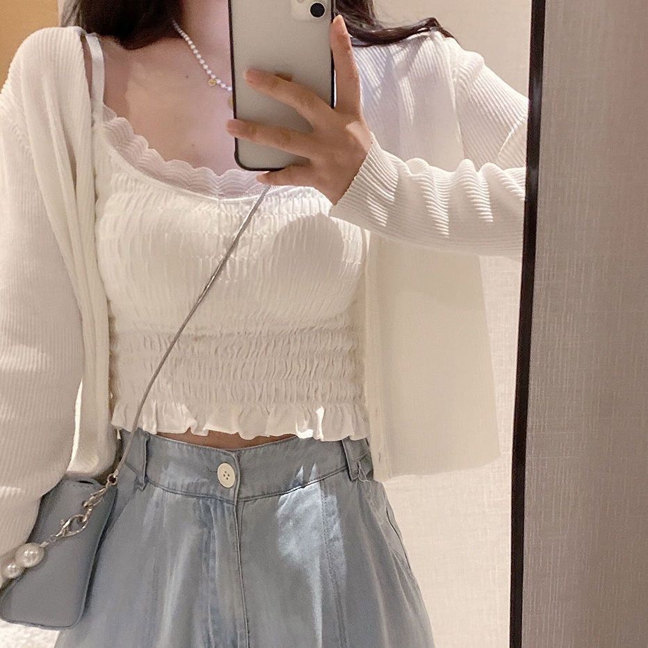 Áo Hai Dây Phối Ren Có Mút Đệm Ngực Thiết Kế Hở Lưng Quyến Rũ Thời Trang Mùa Hè Cho Nữ