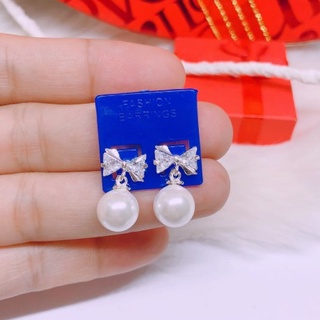 BÔNG TAI NỮ NGỌC TRAI BẠC KIỂU NƠ NHỎ DỄ THƯƠNG