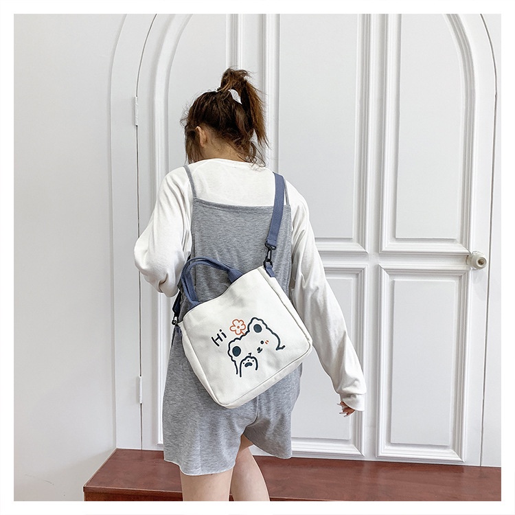 Túi vải tote họa tiết hoạt hình gấu uống trà sữa túi xách nữ canvas HOT HIT T31