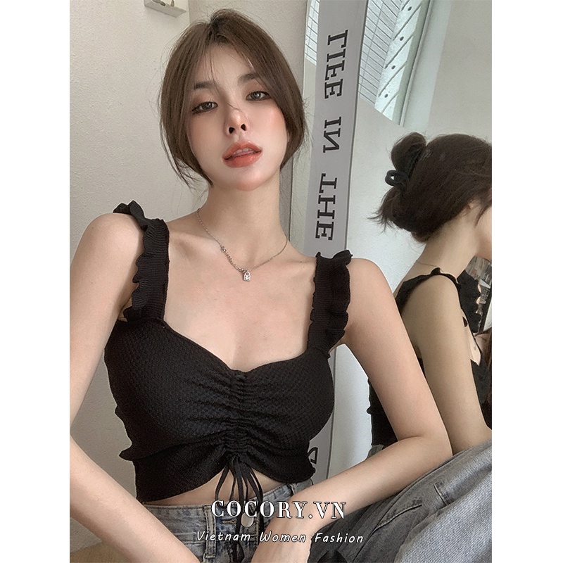 Cocory vn Áo Croptop Dệt Kim Sát Nách Cổ Chữ V 5 Màu Sắc Lựa Chọn Thời Trang Mùa Hè Quyến Rũ Cho Nữ