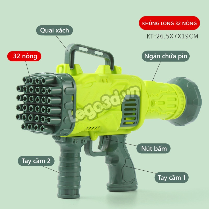 Máy bắn bong bóng xà phòng Súng bắn bong bóng 32 nòng hình khủng long - LEGO3D.VN