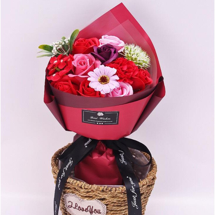 Bó hoa hồng sáp Flower Soap, Hoa hồng sáp món quà tặng người thân và bạn bè ý nghĩa (màu đỏ)