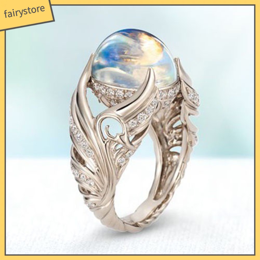 Nhẫn hợp kim đính đá mặt trăng giả thời trang cho nữ