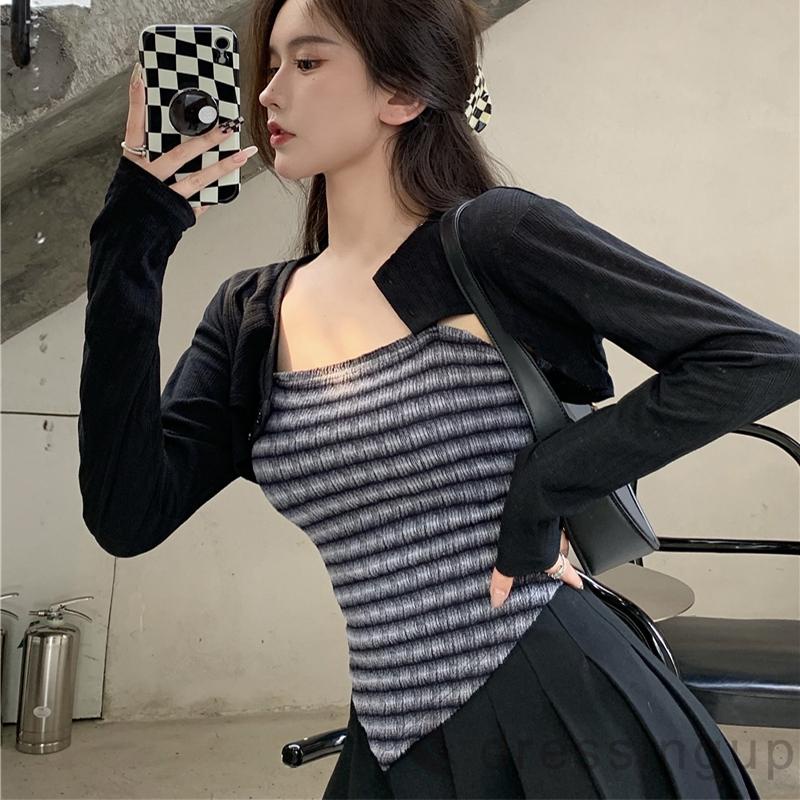 Áo croptop không tay họa tiết houndstooth gợi cảm thời trang dành cho nữ