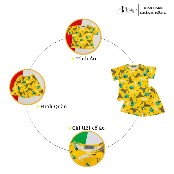 BB Kids Bộ Cotton Ngắn Tay Màu Vàng Cho Bé Trai