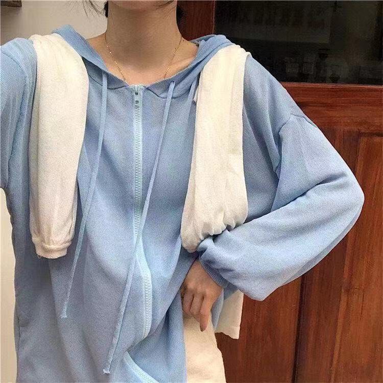 Áo Khoác Chống Nắng Dệt Kim Màu Trơn Tay Dài Dáng Rộng Phối Khóa Kéo Phong Cách Hàn Quốc Thời Trang Cho Nữ | BigBuy360 - bigbuy360.vn
