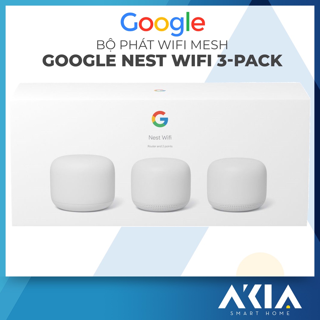 Bộ phát wifi Google Nest Wifi gen 2 (3-Pack) - Cục phát wifi mesh toàn nhà, một tên mạng, tích hợp trợ lý ảo Google