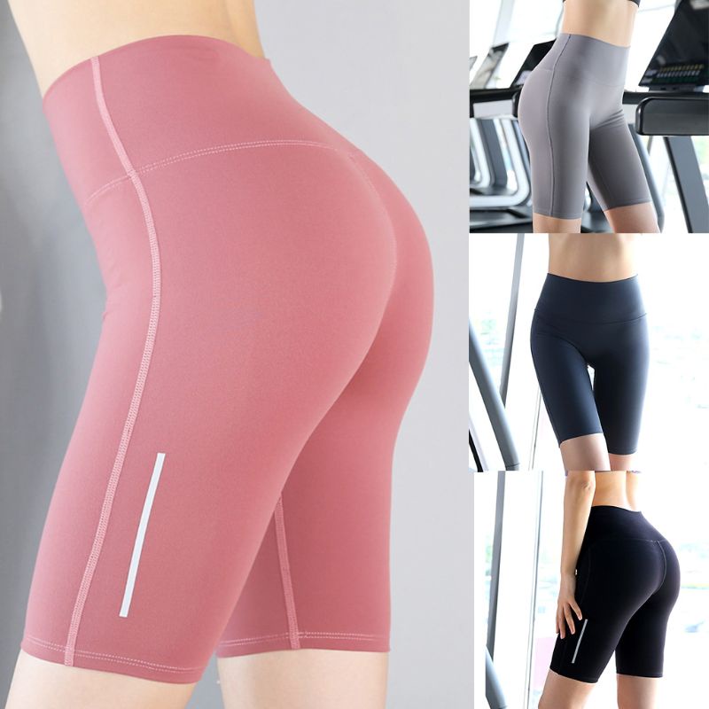 Quần Đùi Thể Thao Lưng Cao Dáng Ôm Phối Dải Phản Quang Dành Cho Nữ