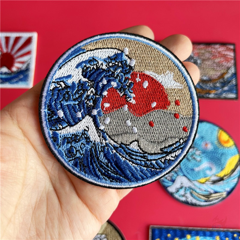 ♥ Miếng Dán Trang Trí Hình Sóng Biển Ban Đêm Đầy Sao ♥ 1 Miếng Dán Ủi Quần Áo Hình Huy Hiệu