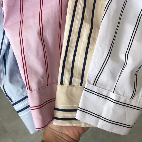Áo sơ mi kẻ sọc mùa hè phom oversized chất cotton mịn mát - AV818