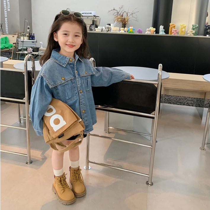 Áo Khoác Denim Dáng Rộng Thời Trang Mùa Thu Phong Cách Hàn Quốc Cho Bé Gái