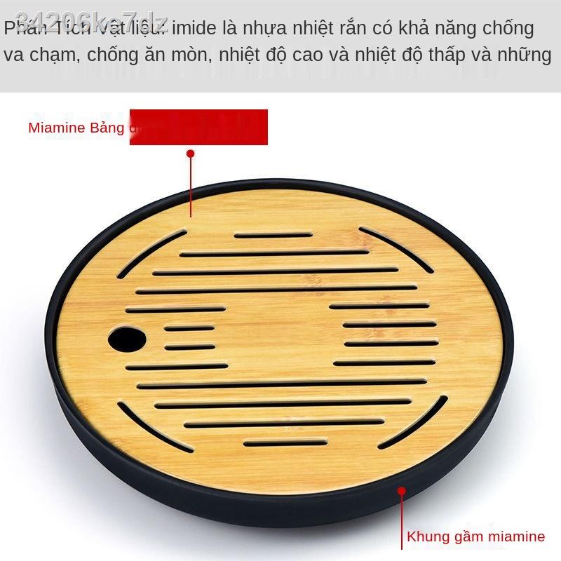 ◇◑Khay trà khô bằng gốm sứ melamine bàn trà nhỏ bộ đồ uống trà tròn gia đình kung fu đơn giản đựng nước khay tre