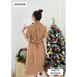 Đầm sơ mi tay lửng phối dây eo - D2175