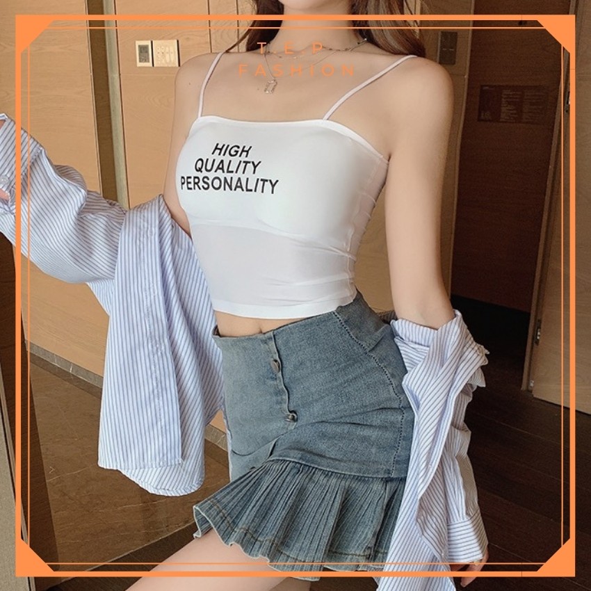 [CÓ MÚT NGỰC]Áo Hai Dây Croptop Hai Dây Sợi Bún Su Đúc Không Viền Siêu Mát Co Dãn BigSize 60kg TepFashion - A2D004