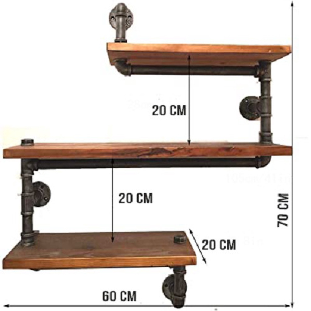 Kệ ống nước kệ sách kệ treo tường 3 tầng decor trang trí nhà và quán cafe bằng ống sắt sáng tạo đẹp, độc, lạ