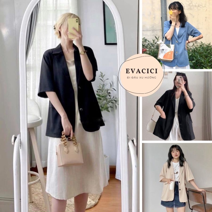 Blazer NGẮN TAY 1 lớp ulzzang, áo khoác Blazer kiểu vest 1 lớp CỘC TAY 3 màu HOT HIT