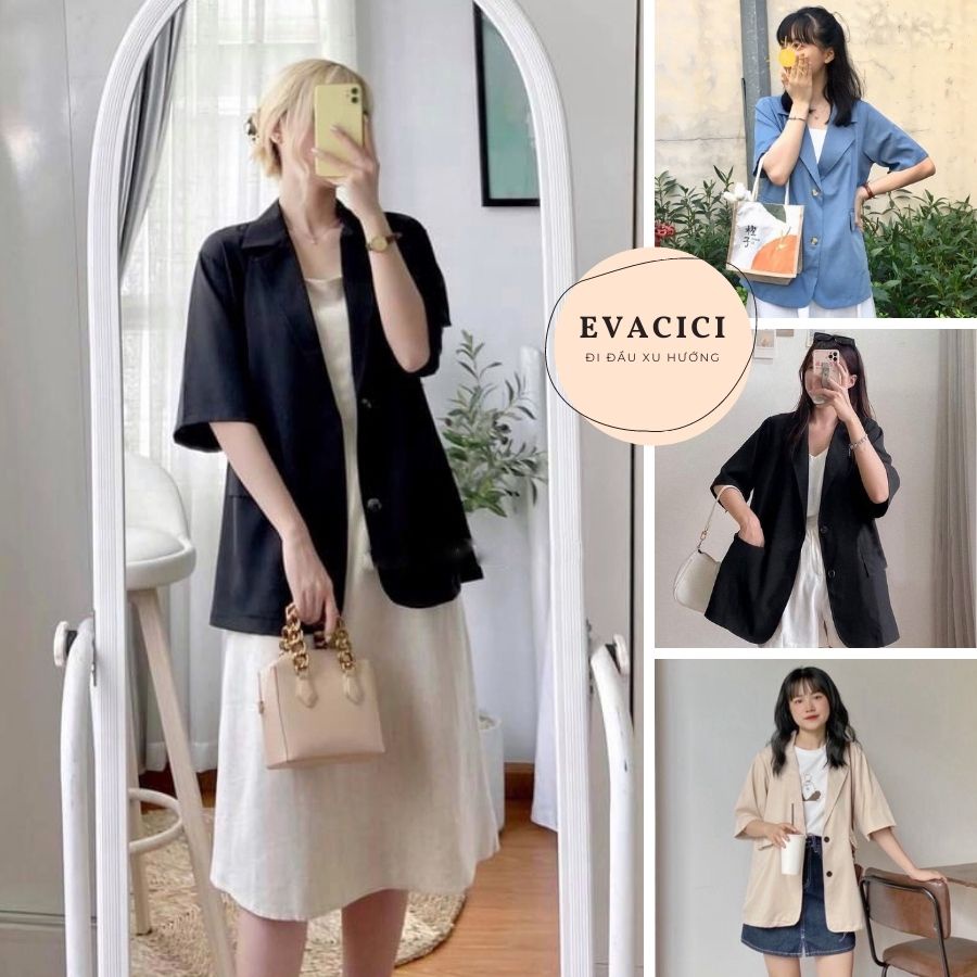 {EVACICI} Blazer NGẮN TAY 1 lớp ulzzang, áo khoác Blazer kiểu vest 1 lớp CỘC TAY 3 màu HOT HIT