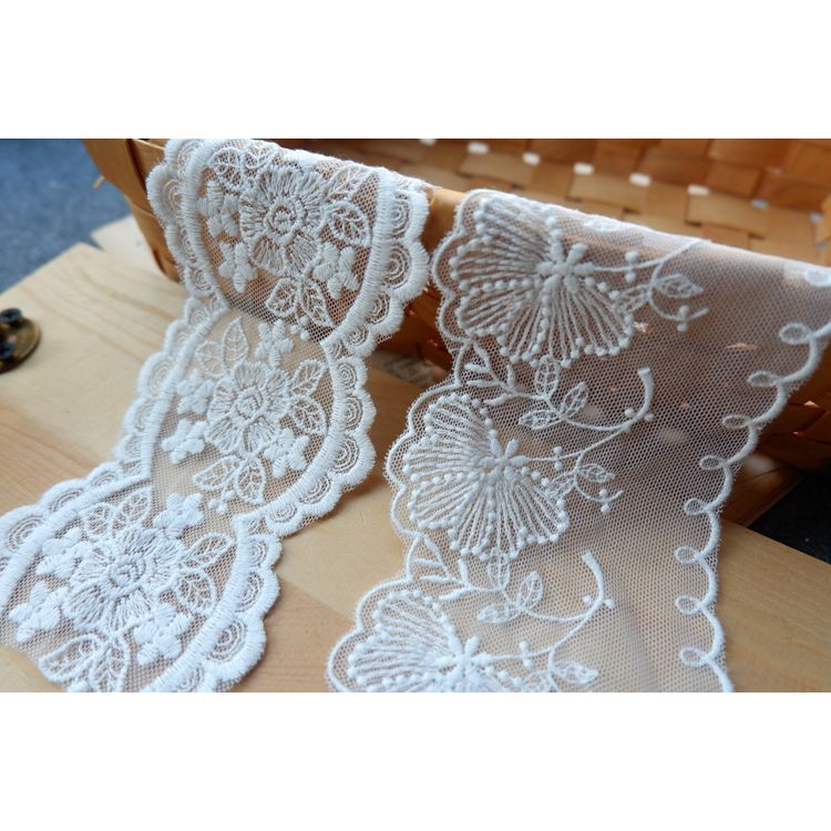 Lưới cotton thêu ren nhiều họa tiết rộng 7-11cm cho trang trí tiệc cưới