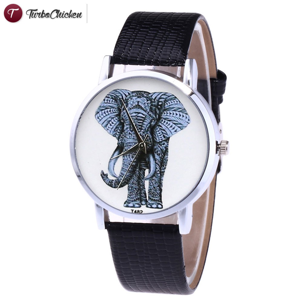 #Đồng hồ đeo tay# Couple Watches Quartz Watch Casual Watch for Men and Women with Faux Leather Band Cattoon Elephant Printed