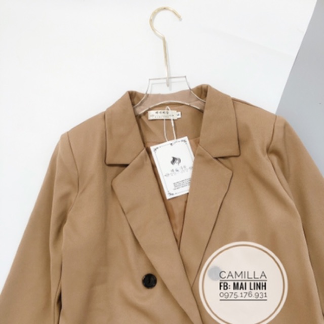 Áo vest / blazer 2 lớp màu nâu, chất thô mềm