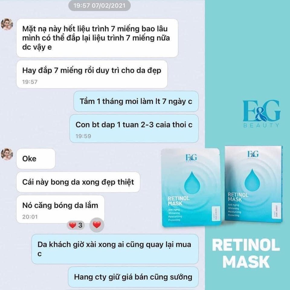 Liệu trình mặt nạ Retinol E&G Beauty trắng sáng căng bóng, chống lão hóa 25g x 3 miếng 1 Hộp