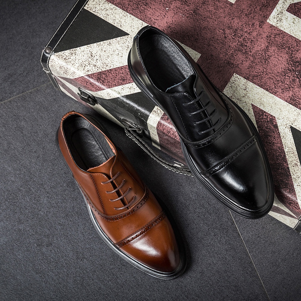 Giày Tây Oxford Nam Công Sở TIBAS Da Bò Nguyên Tấm, Đế Cao 4cm Lịch Lãm, Sang Trọng