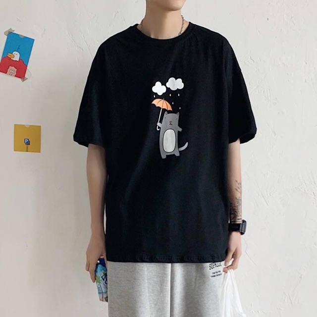 Áo Thun Unisex Tay Lở In Hình Dễ Thương